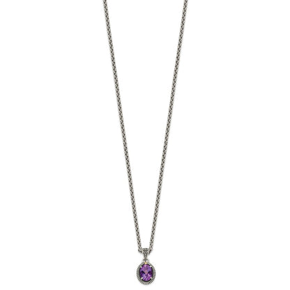 14K/Silver Two Tone Shey Couture Sterling Silver With 14K Accent 18 Inch Antiqued Amethyst Oval Necklace