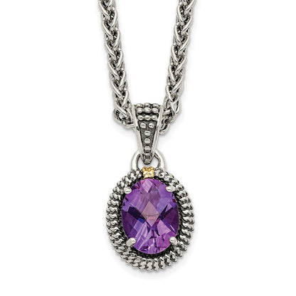 14K/Silver Two Tone Shey Couture Sterling Silver With 14K Accent 18 Inch Antiqued Amethyst Oval Necklace