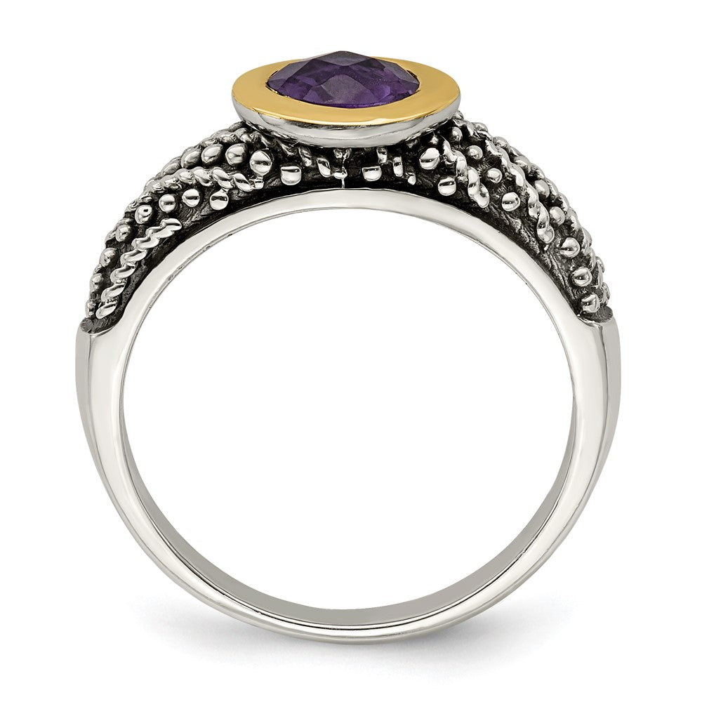 14K/Silver Two Tone Shey Couture Sterling Silver With 14K Accent Antiqued Round Bezel Amethyst Ring