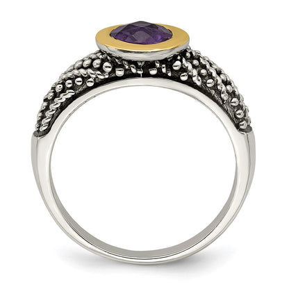14K/Silver Two Tone Shey Couture Sterling Silver With 14K Accent Antiqued Round Bezel Amethyst Ring