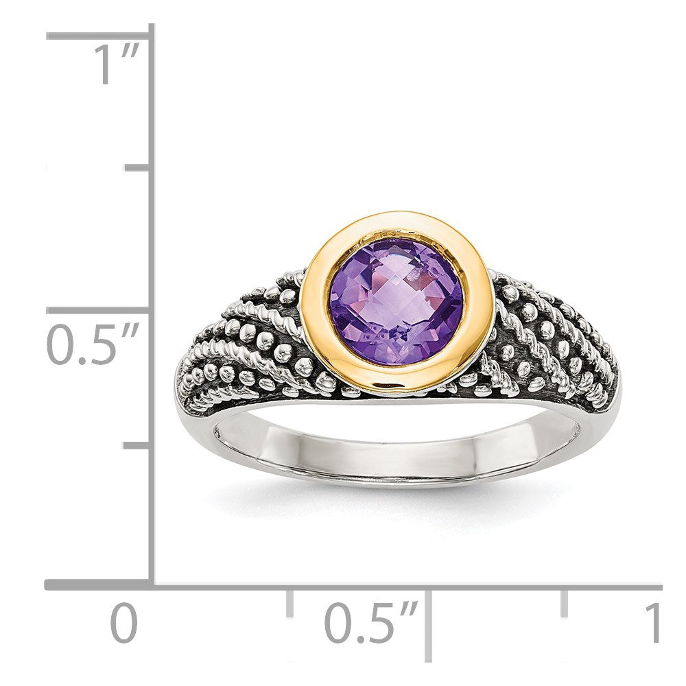 14K/Silver Two Tone Shey Couture Sterling Silver With 14K Accent Antiqued Round Bezel Amethyst Ring