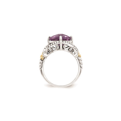 14K/Silver Two Tone Sterling Silver Amethyst Cushion Ring