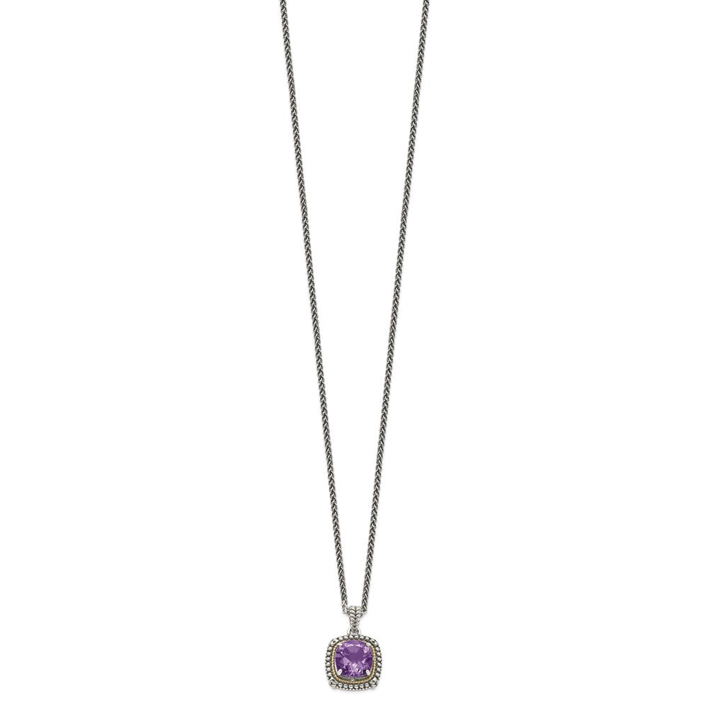 14K/Silver Two Tone Shey Couture Sterling Silver With 14K Accent 18 Inch Antiqued Cushion Amethyst Necklace