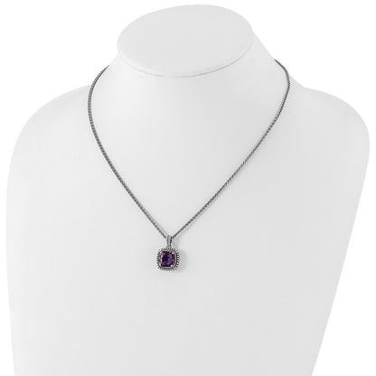 14K/Silver Two Tone Shey Couture Sterling Silver With 14K Accent 18 Inch Antiqued Cushion Amethyst Necklace
