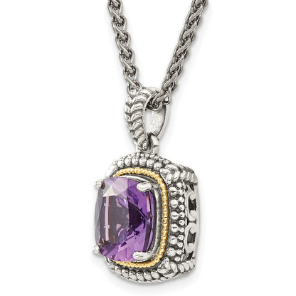 14K/Silver Two Tone Shey Couture Sterling Silver With 14K Accent 18 Inch Antiqued Cushion Amethyst Necklace