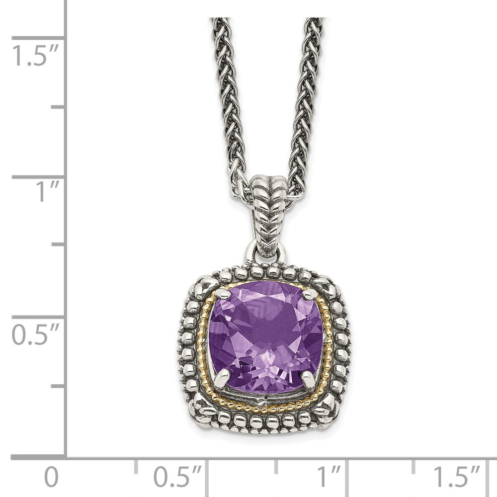 14K/Silver Two Tone Shey Couture Sterling Silver With 14K Accent 18 Inch Antiqued Cushion Amethyst Necklace