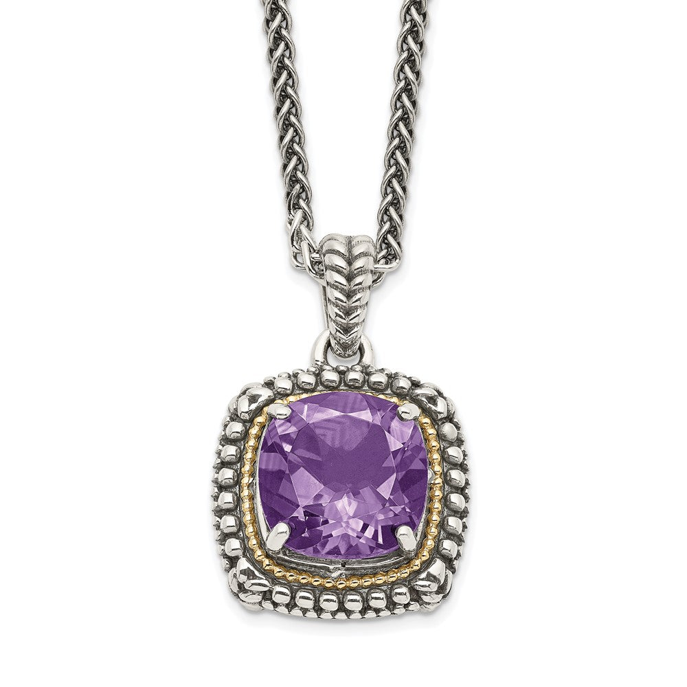 14K/Silver Two Tone Shey Couture Sterling Silver With 14K Accent 18 Inch Antiqued Cushion Amethyst Necklace