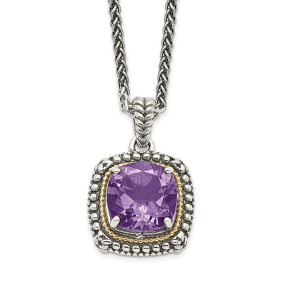 14K/Silver Two Tone Shey Couture Sterling Silver With 14K Accent 18 Inch Antiqued Cushion Amethyst Necklace