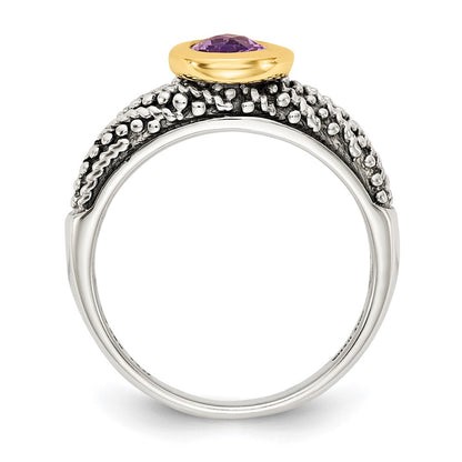 14K/Silver Two Tone Shey Couture Sterling Silver With 14K Accent Antiqued Oval Bezel Amethyst Ring