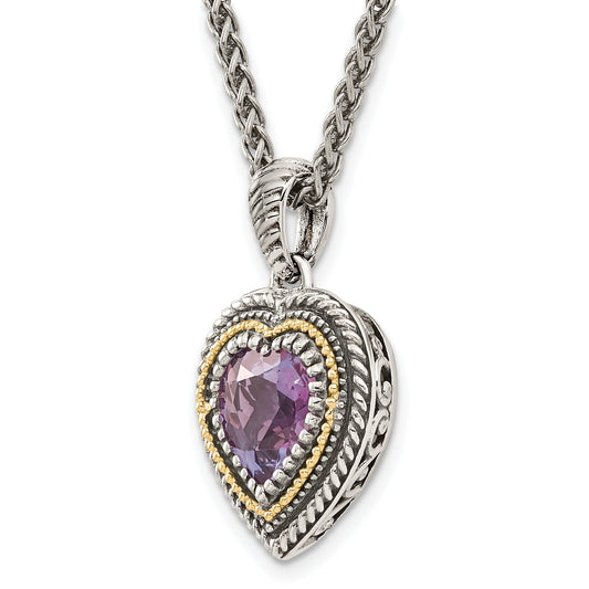 14K/Silver Two Tone Shey Couture Sterling Silver With 14K Accent 18 Inch Antiqued Amethyst Heart Necklace