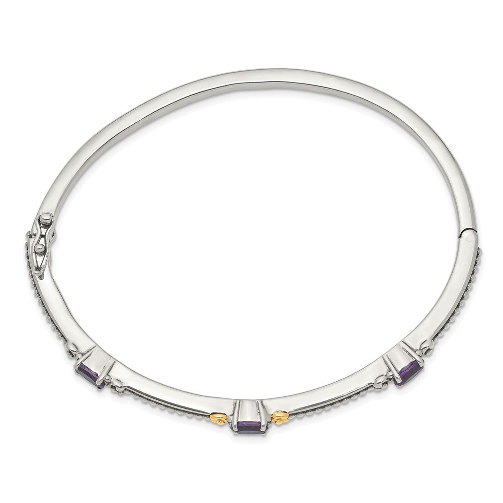 14K/Silver Two Tone Shey Couture Sterling Silver With 14K Accent Antiqued Oval Amethyst Hinged Bangle