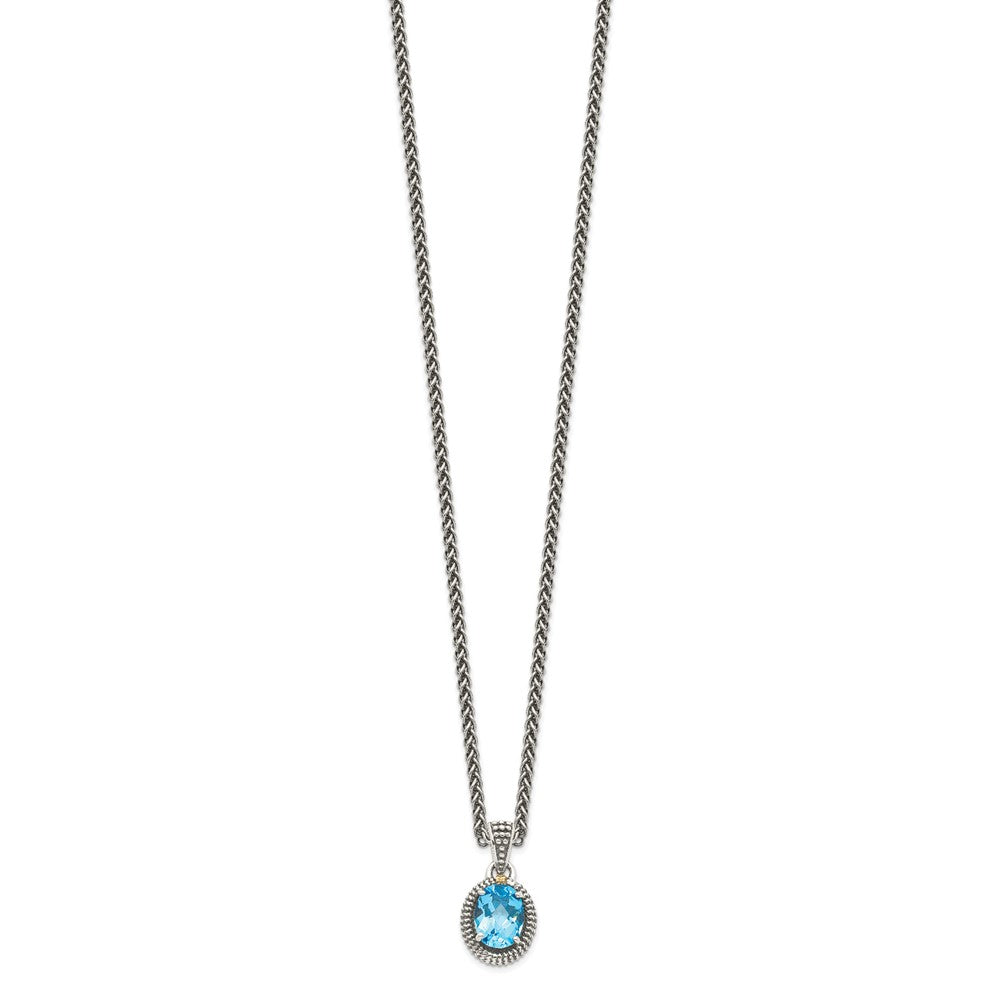 14K/Silver Two Tone Shey Couture Sterling Silver With 14K Accent 18 Inch Antiqued Oval Light Swiss Blue Topaz Necklace