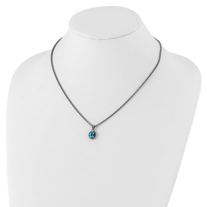 14K/Silver Two Tone Shey Couture Sterling Silver With 14K Accent 18 Inch Antiqued Oval Light Swiss Blue Topaz Necklace