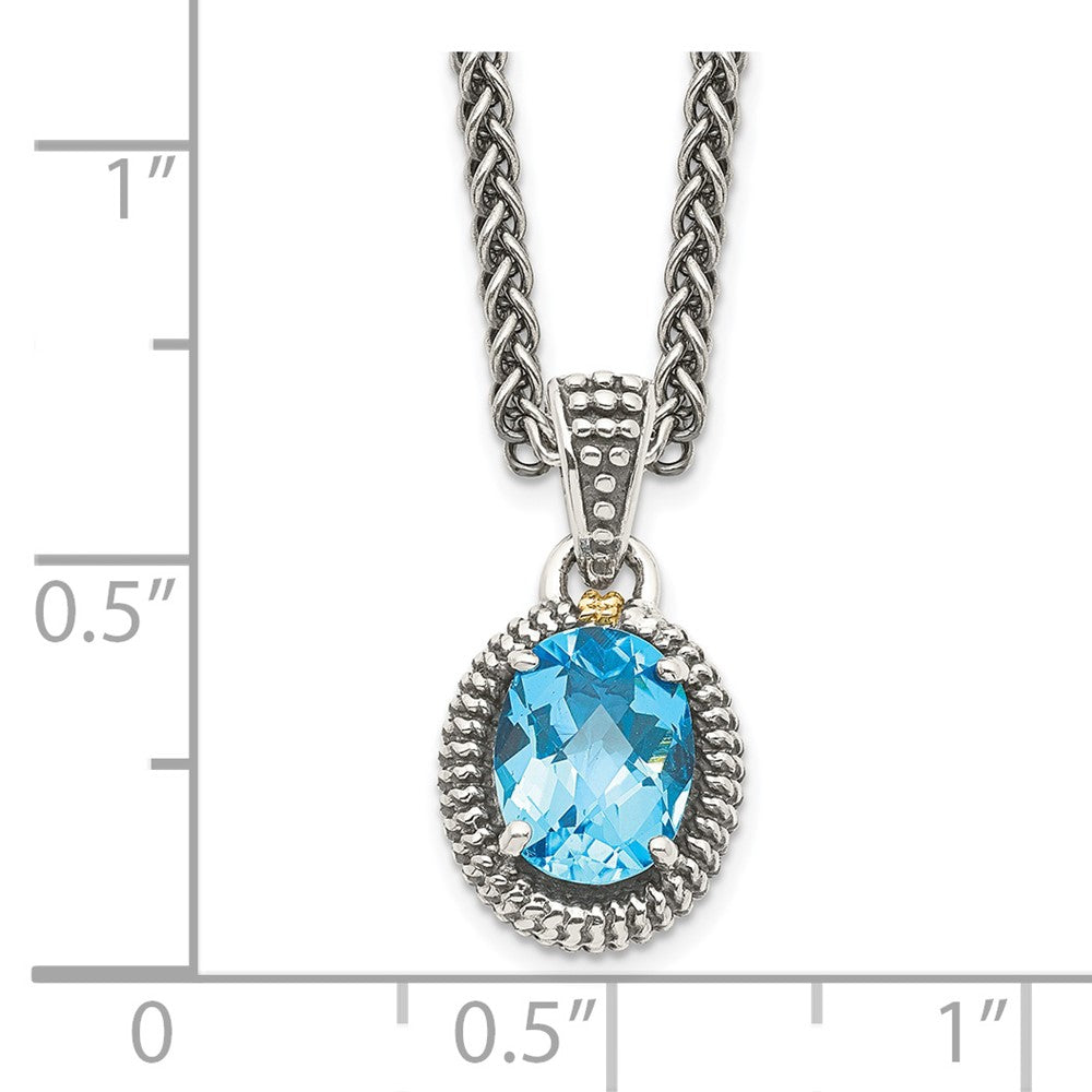 14K/Silver Two Tone Shey Couture Sterling Silver With 14K Accent 18 Inch Antiqued Oval Light Swiss Blue Topaz Necklace