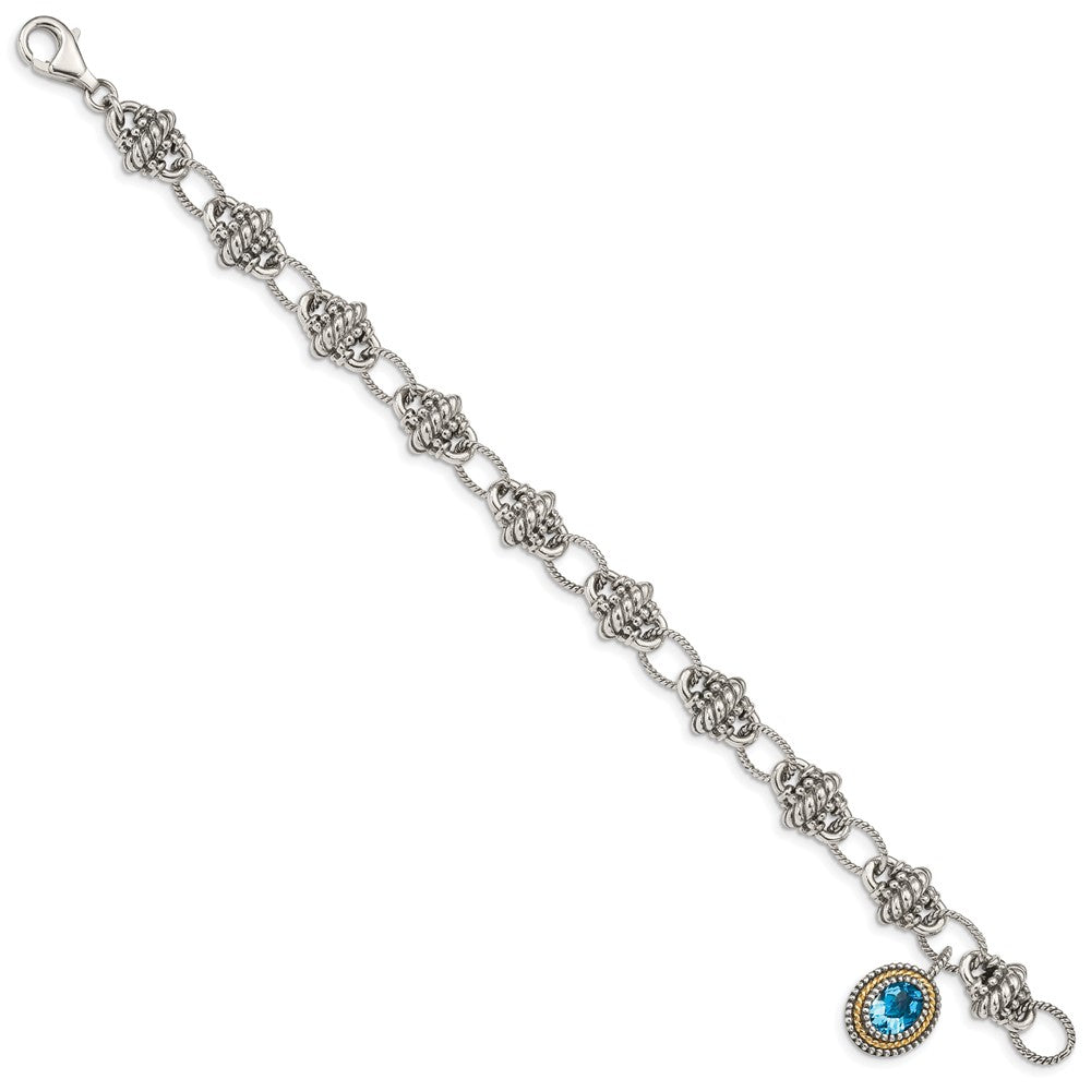 14K/Silver Two Tone Shey Couture Sterling Silver With 14K Accent 7.5 Inch Antiqued Oval Light Swiss Blue Topaz Bracelet