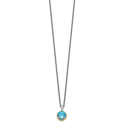 14K/Silver Two Tone Shey Couture Sterling Silver With 14K Accent 18 Inch Antiqued Round Blue Topaz Necklace