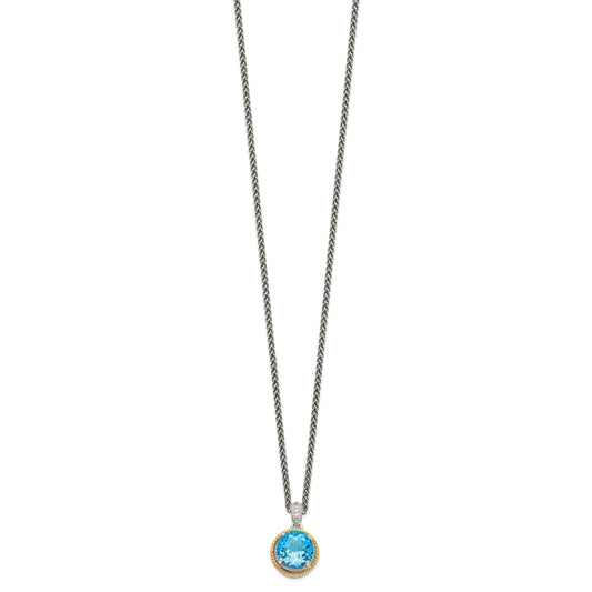 14K/Silver Two Tone Shey Couture Sterling Silver With 14K Accent 18 Inch Antiqued Round Blue Topaz Necklace