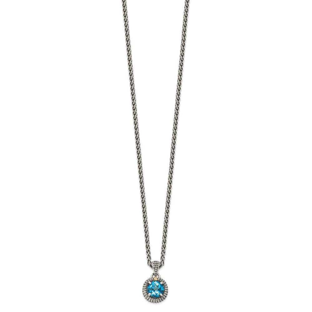 14K/Silver Two Tone Shey Couture Sterling Silver With 14K Accent 18 Inch Antiqued Round Blue Topaz Necklace