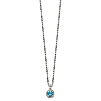 14K/Silver Two Tone Shey Couture Sterling Silver With 14K Accent 18 Inch Antiqued Round Blue Topaz Necklace