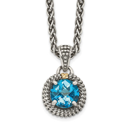14K/Silver Two Tone Shey Couture Sterling Silver With 14K Accent 18 Inch Antiqued Round Blue Topaz Necklace