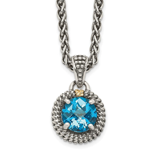 14K/Silver Two Tone Shey Couture Sterling Silver With 14K Accent 18 Inch Antiqued Round Blue Topaz Necklace