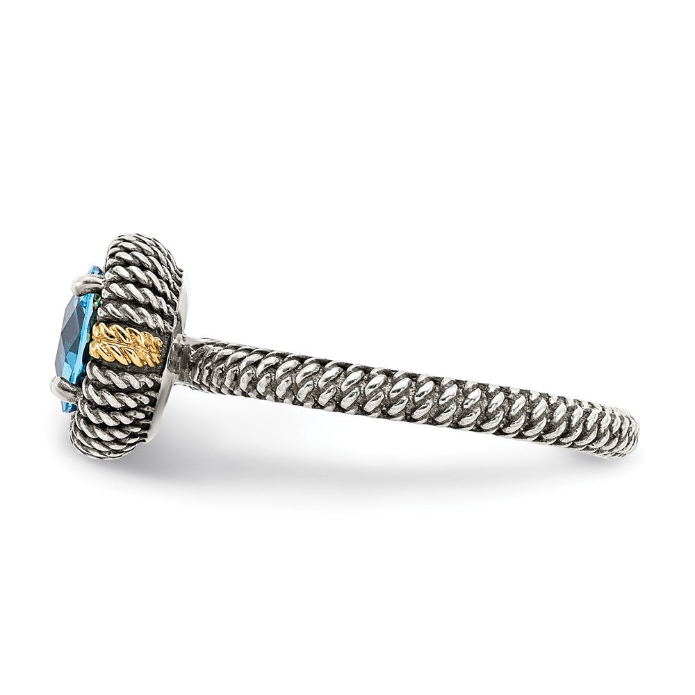 14K/Silver Two Tone Shey Couture Sterling Silver With 14K Accent Antiqued Round Blue Topaz Ring