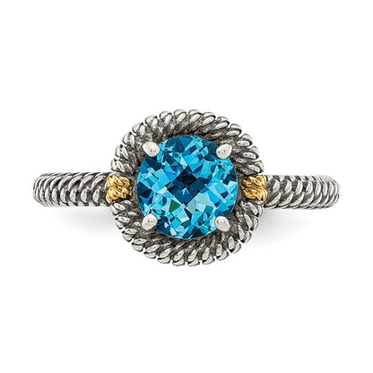 14K/Silver Two Tone Shey Couture Sterling Silver With 14K Accent Antiqued Round Blue Topaz Ring