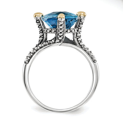 14K/Silver Two Tone Sterling Silver 14K Lt Swiss Blue Topaz Ring (Size 8 Only)