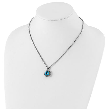 14K/Silver Two Tone Shey Couture Sterling Silver With 14K Accent 18 Inch Antiqued Cushion Light Swiss Blue Topaz Necklace