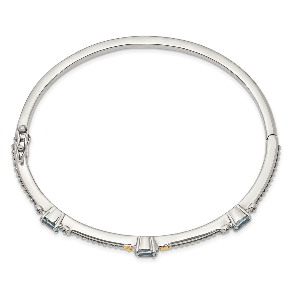 14K/Silver Two Tone Shey Couture Sterling Silver With 14K Accent Antiqued Oval Sky Blue Topaz Bangle