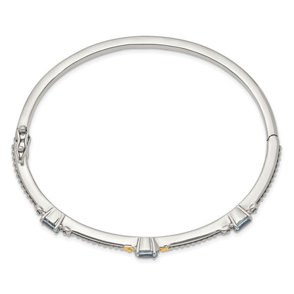 14K/Silver Two Tone Shey Couture Sterling Silver With 14K Accent Antiqued Oval Sky Blue Topaz Bangle