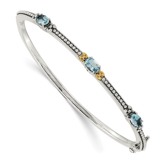 14K/Silver Two Tone Shey Couture Sterling Silver With 14K Accent Antiqued Oval Sky Blue Topaz Bangle