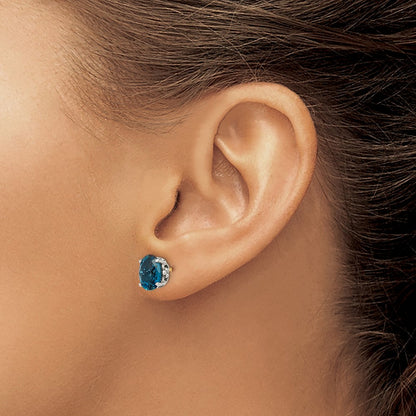 14K/Silver Two Tone Shey Couture Sterling Silver With 14K Accent Antiqued Oval London Blue Topaz Post Earrings
