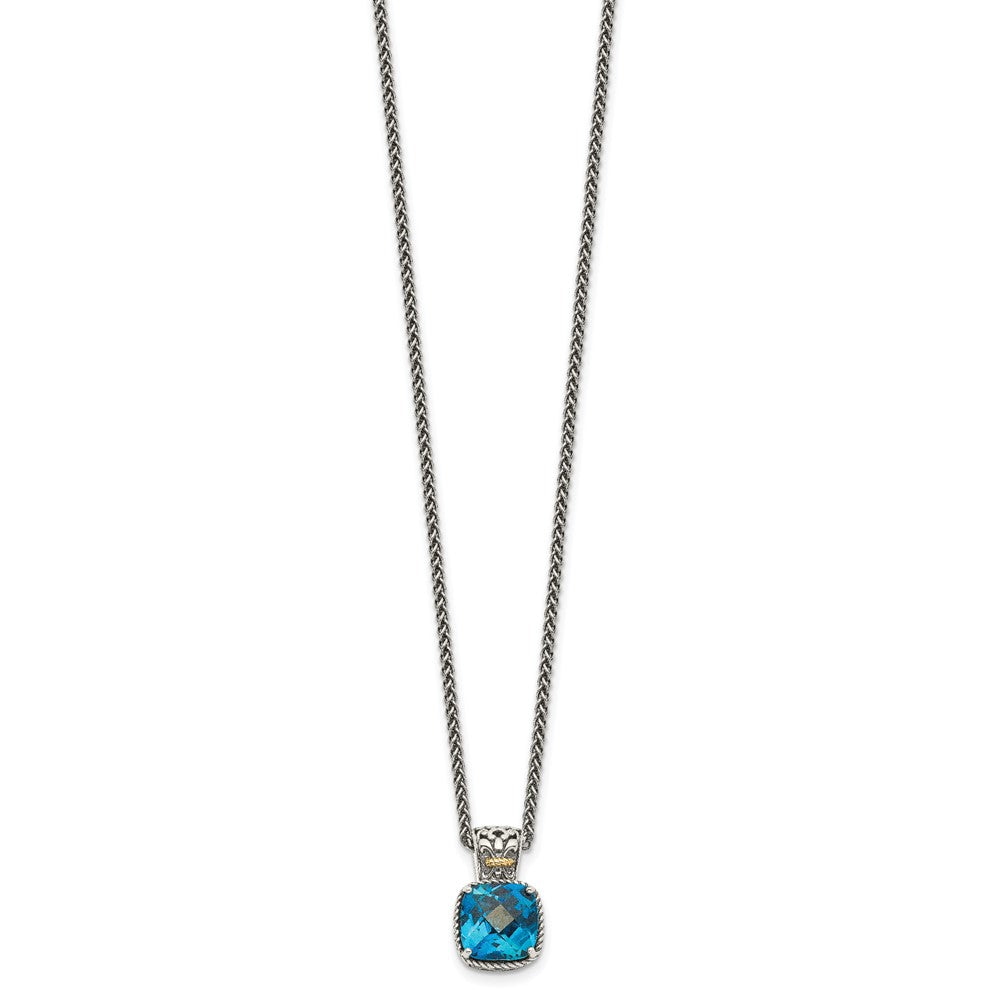 14K/Silver Two Tone Shey Couture Sterling Silver With 14K Accent 18 Inch Antiqued Cushion London Blue Topaz Necklace