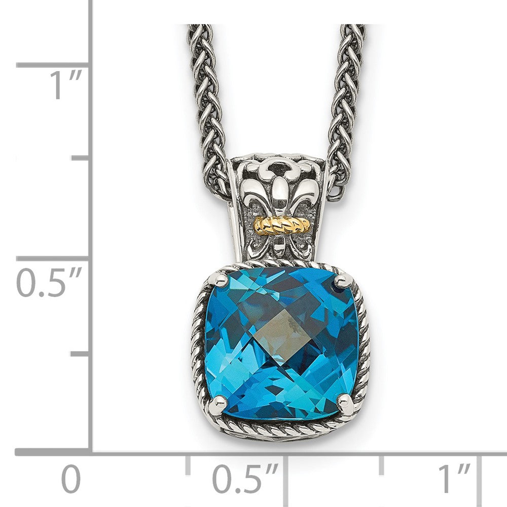 14K/Silver Two Tone Shey Couture Sterling Silver With 14K Accent 18 Inch Antiqued Cushion London Blue Topaz Necklace