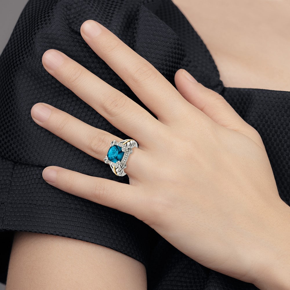 14K/Silver Two Tone Shey Couture Sterling Silver With 14K Accent Antiqued London Blue Topaz And Diamond Ring