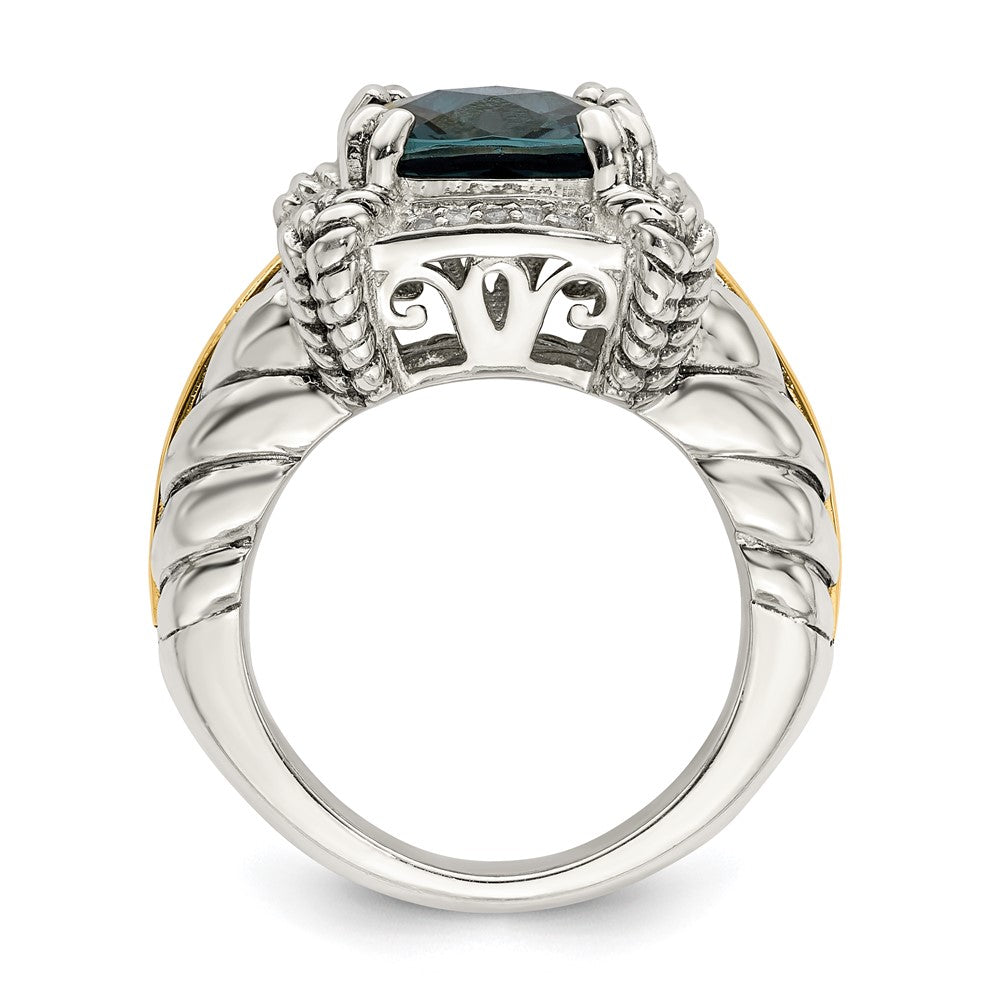 14K/Silver Two Tone Shey Couture Sterling Silver With 14K Accent Antiqued London Blue Topaz And Diamond Ring
