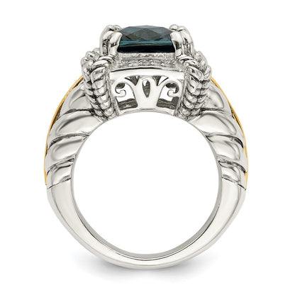 14K/Silver Two Tone Shey Couture Sterling Silver With 14K Accent Antiqued London Blue Topaz And Diamond Ring