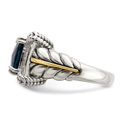 14K/Silver Two Tone Shey Couture Sterling Silver With 14K Accent Antiqued London Blue Topaz And Diamond Ring