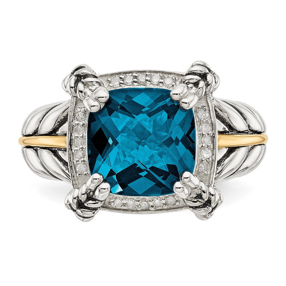 14K/Silver Two Tone Shey Couture Sterling Silver With 14K Accent Antiqued London Blue Topaz And Diamond Ring