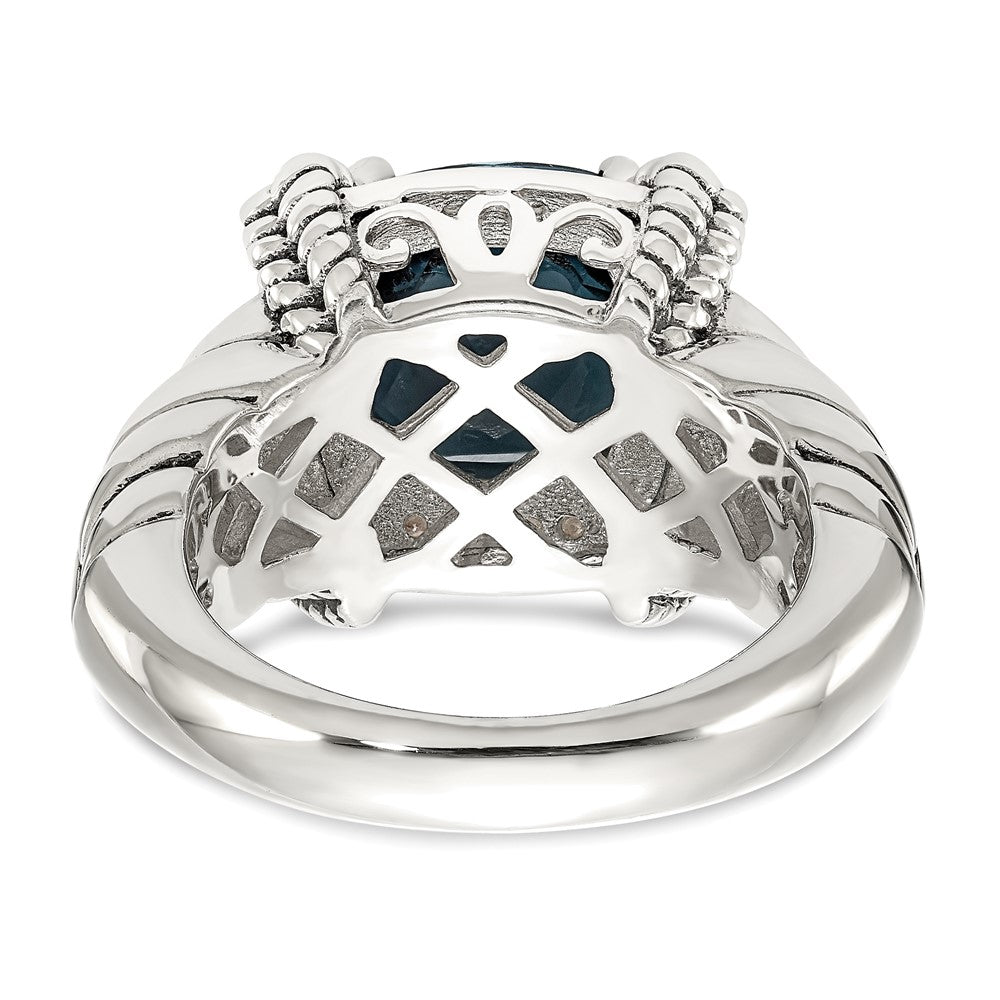 14K/Silver Two Tone Shey Couture Sterling Silver With 14K Accent Antiqued London Blue Topaz And Diamond Ring