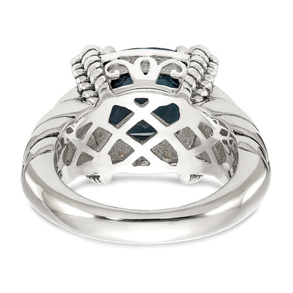 14K/Silver Two Tone Shey Couture Sterling Silver With 14K Accent Antiqued London Blue Topaz And Diamond Ring