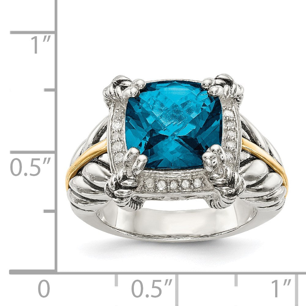 14K/Silver Two Tone Shey Couture Sterling Silver With 14K Accent Antiqued London Blue Topaz And Diamond Ring
