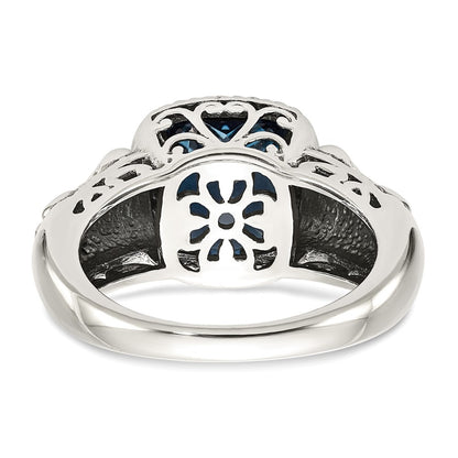 14K/Silver Two Tone Shey Couture Sterling Silver With 14K Accent Antiqued Checkerboard Cushion London Blue Topaz Ring