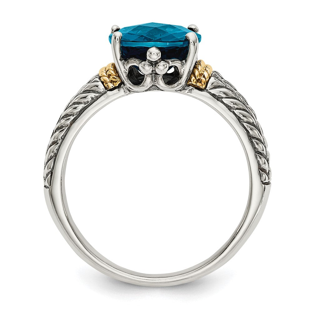 14K/Silver Two Tone Shey Couture Sterling Silver With 14K Accent Antiqued Oval London Blue Topaz Ring