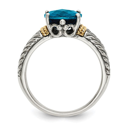 14K/Silver Two Tone Shey Couture Sterling Silver With 14K Accent Antiqued Oval London Blue Topaz Ring