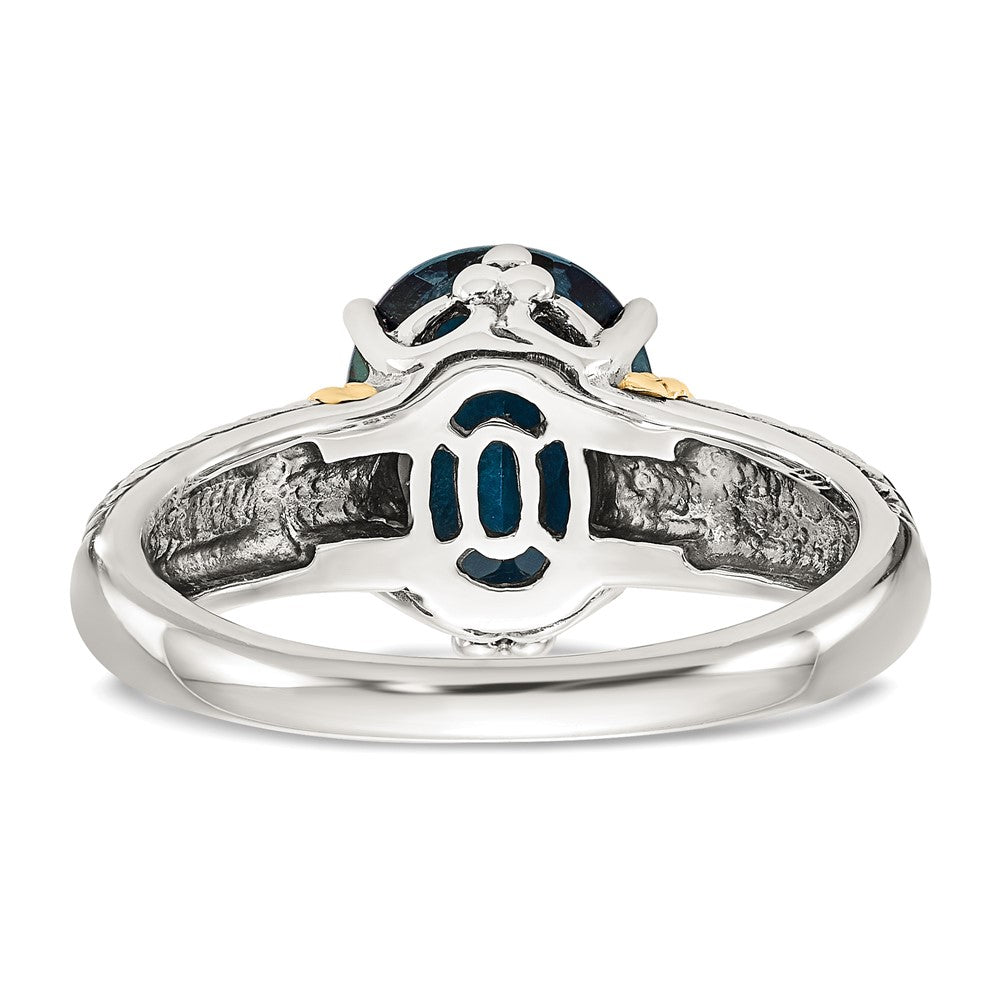 14K/Silver Two Tone Shey Couture Sterling Silver With 14K Accent Antiqued Oval London Blue Topaz Ring