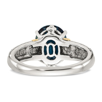 14K/Silver Two Tone Shey Couture Sterling Silver With 14K Accent Antiqued Oval London Blue Topaz Ring
