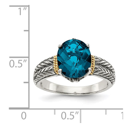 14K/Silver Two Tone Shey Couture Sterling Silver With 14K Accent Antiqued Oval London Blue Topaz Ring