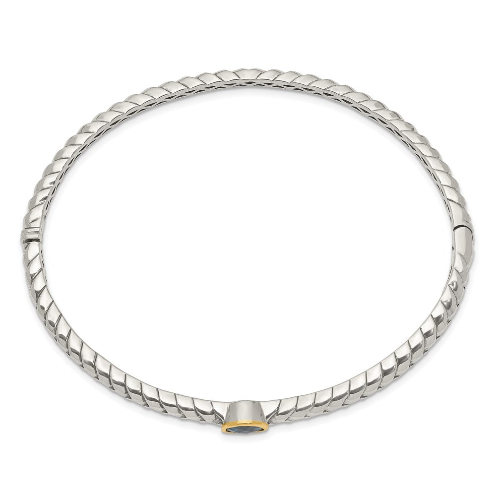 14K/Silver Two Tone Shey Couture Sterling Silver With 14K Accent London Blue Topaz Hinged Bangle